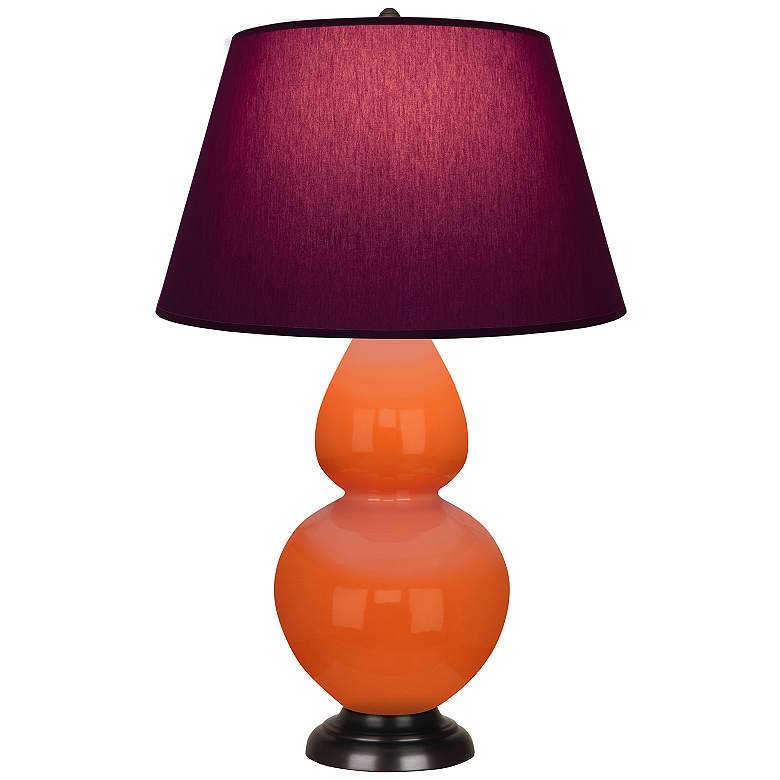 Image 1 Double Gourd 31"H Pumpkin And Bronze Lamp w/ Plum And Lavender Shade