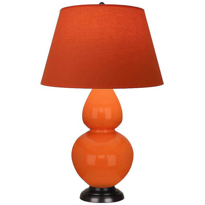 Image 1 Double Gourd 31"H Pumpkin And Bronze Lamp w/ Tangerine And Taupe Shade