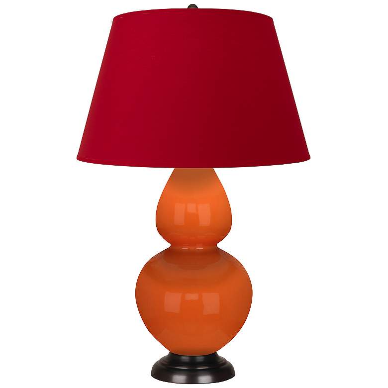 Image 1 Double Gourd 31"H Pumpkin And Bronze Table Lamp w/ Black And Red Shade