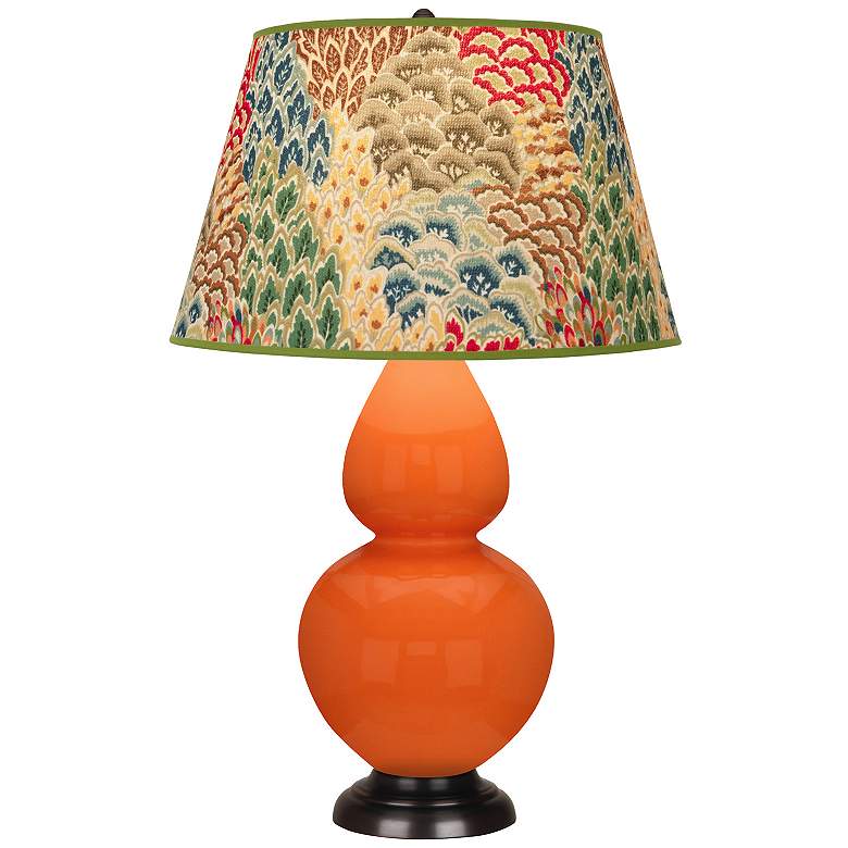 Image 1 Double Gourd 31"H Pumpkin And Bronze Table Lamp w/ Fall Floral Shade