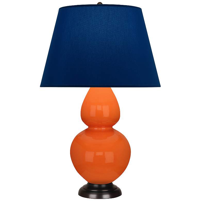 Image 1 Double Gourd 31"H Pumpkin And Bronze Table Lamp w/ Navy And Gray Shade
