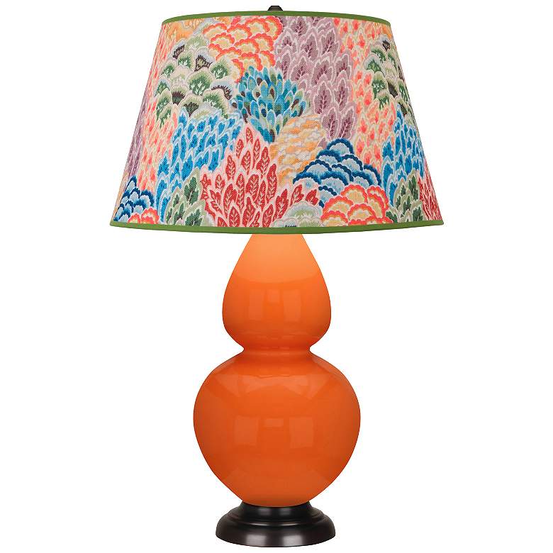 Image 1 Double Gourd 31"H Pumpkin And Bronze Table Lamp w/ Spring Floral Shade