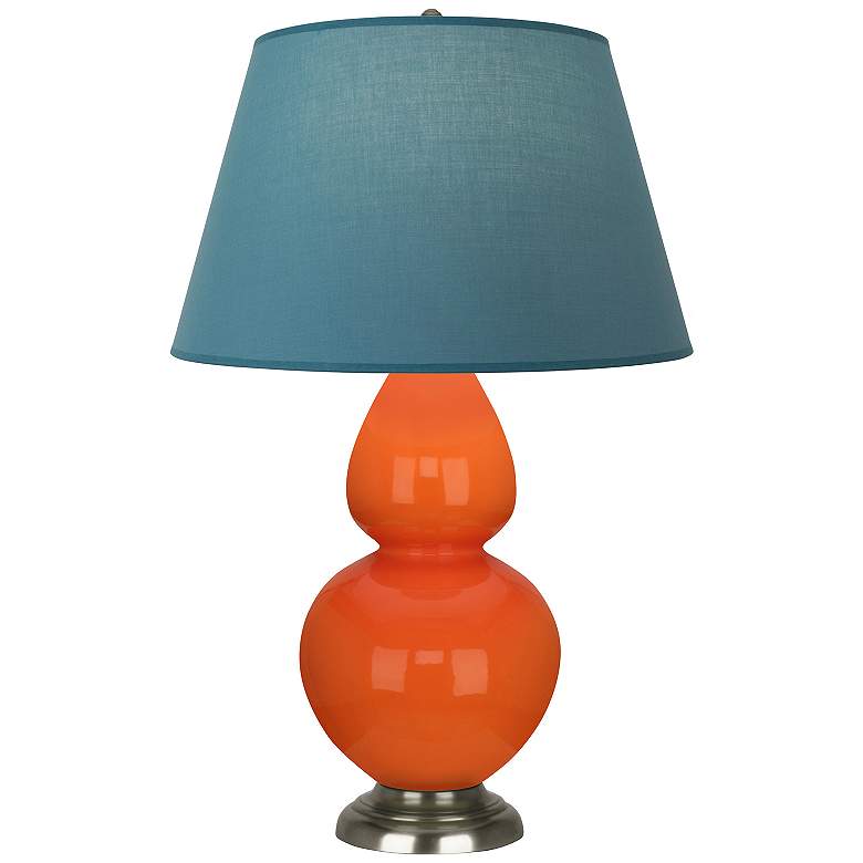 Image 1 Double Gourd 31"H Pumpkin And Silver Lamp w/ Bright Blue And Gray Shade