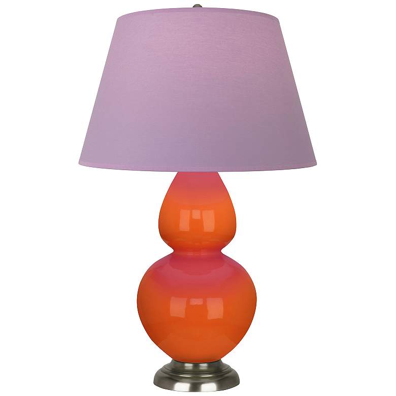 Image 1 Double Gourd 31"H Pumpkin And Silver Lamp w/ Lavender And Plum Shade