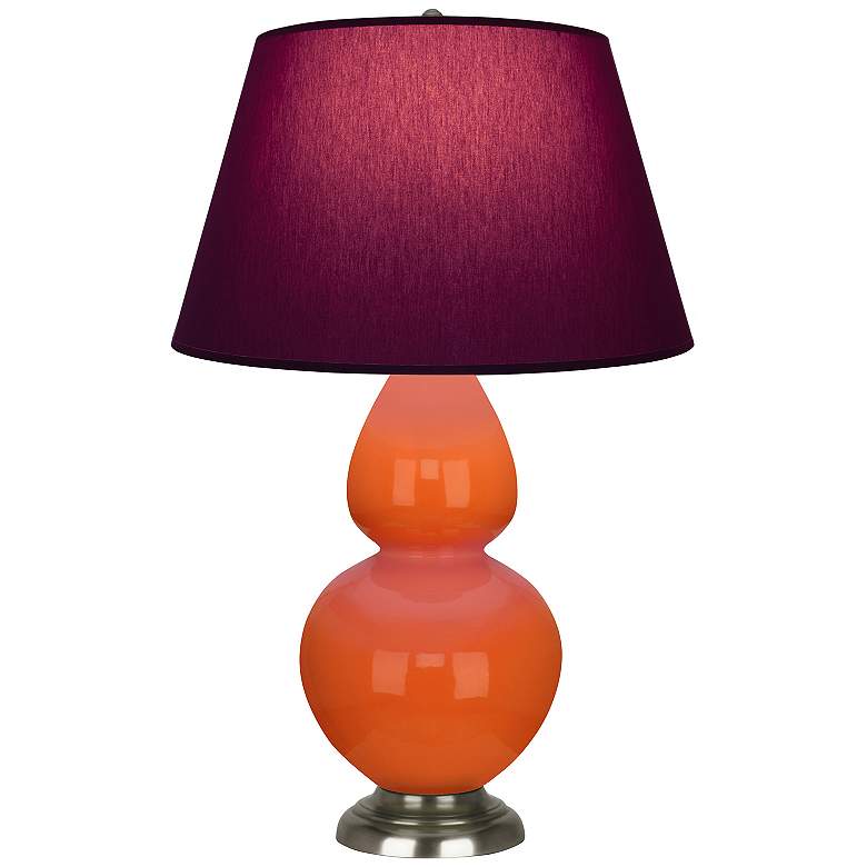 Image 1 Double Gourd 31"H Pumpkin And Silver Lamp w/ Plum And Lavender Shade
