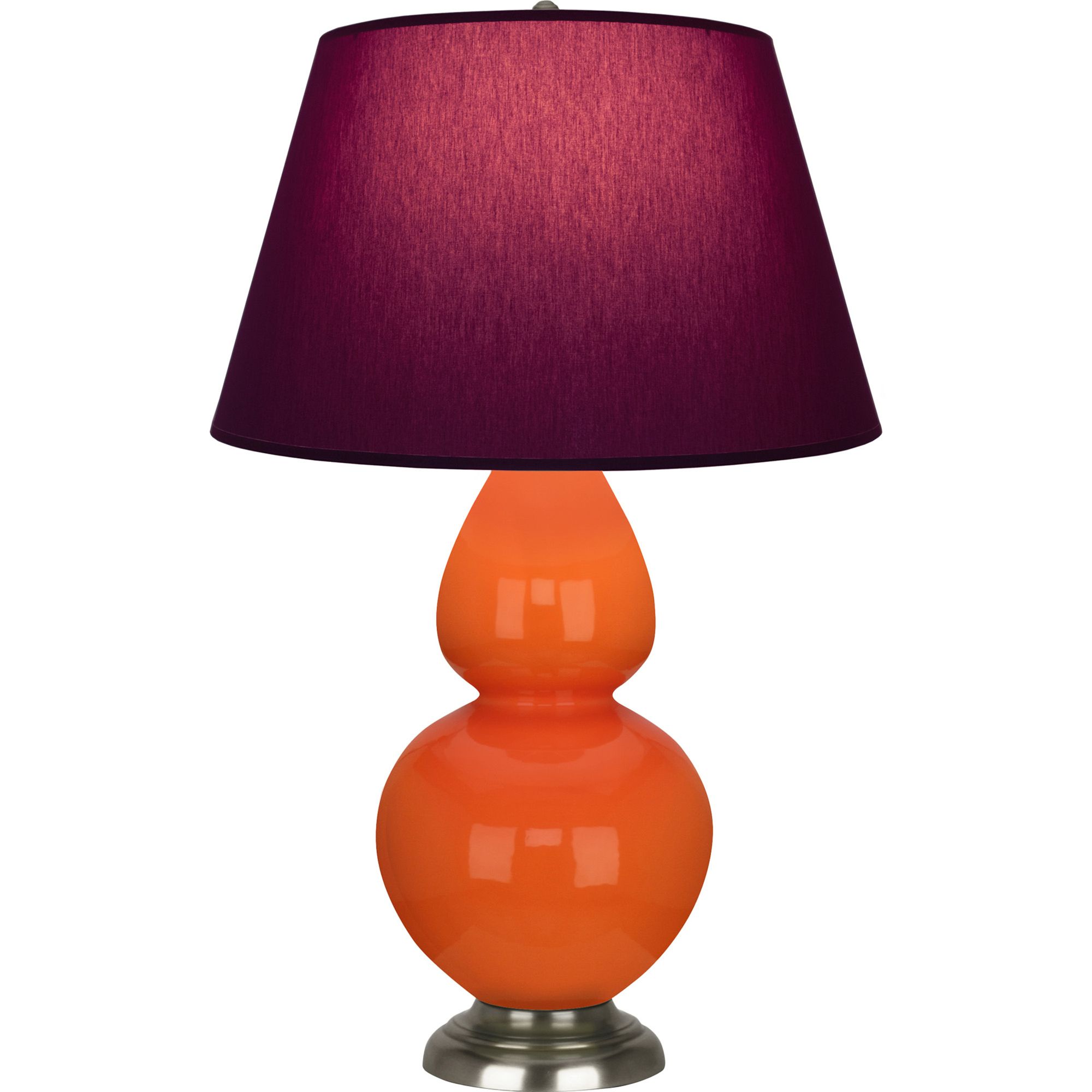Image 2 Double Gourd 31"H Pumpkin And Silver Lamp w/ Plum And Lavender Shade more views