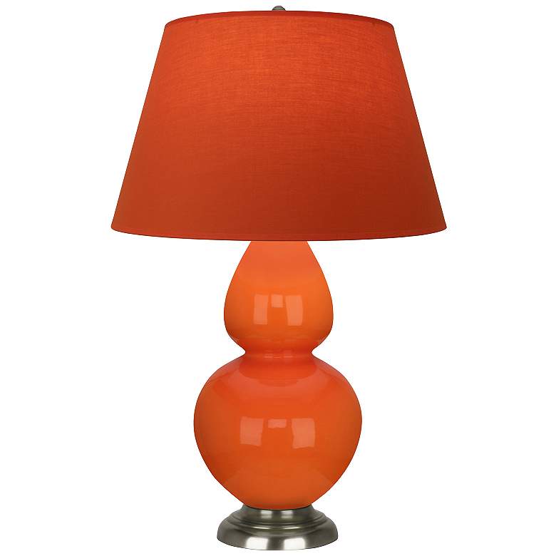 Image 1 Double Gourd 31"H Pumpkin And Silver Lamp w/ Tangerine And Taupe Shade