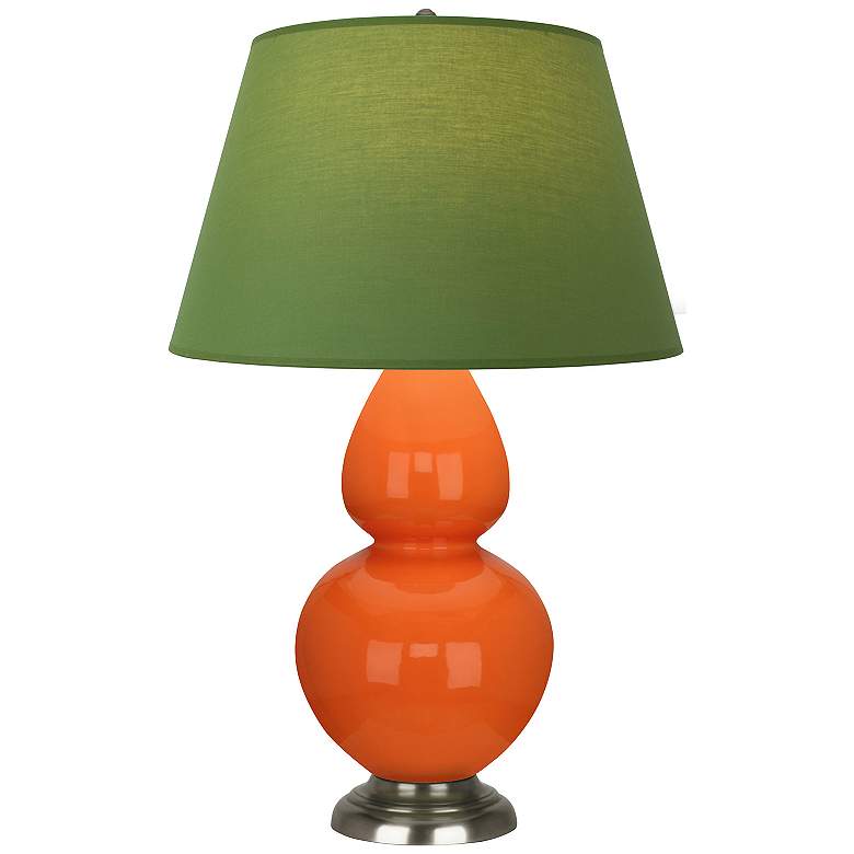 Image 1 Double Gourd 31"H Pumpkin And Silver Lamp w/ Tea Green And Taupe Shade