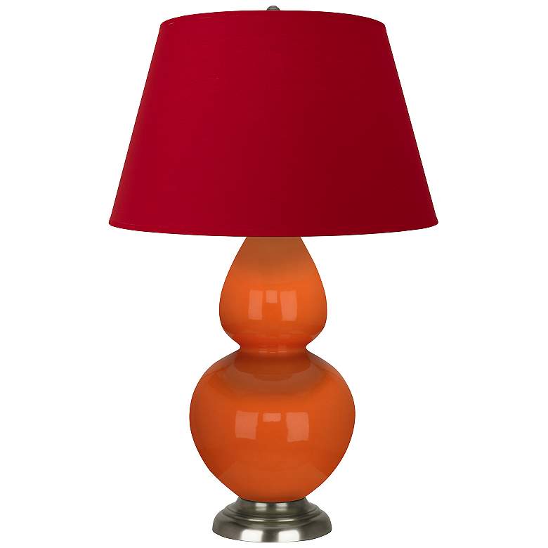 Image 1 Double Gourd 31"H Pumpkin And Silver Table Lamp w/ Black And Red Shade