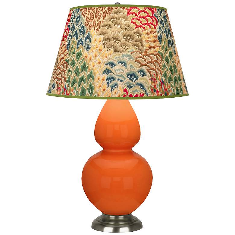 Image 1 Double Gourd 31"H Pumpkin And Silver Table Lamp w/ Fall Floral Shade
