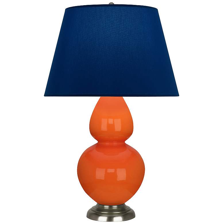 Image 1 Double Gourd 31"H Pumpkin And Silver Table Lamp w/ Navy And Gray Shade