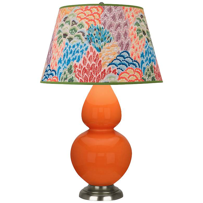 Image 1 Double Gourd 31"H Pumpkin And Silver Table Lamp w/ Spring Floral Shade