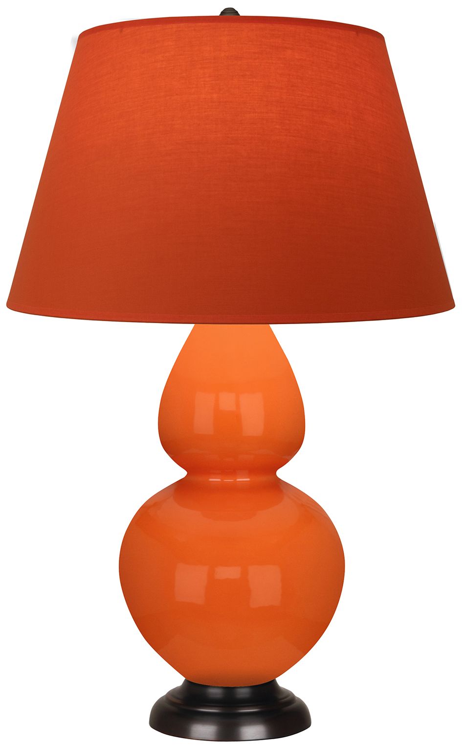 Double Gourd 31"H Pumpkin & Bronze Lamp w/ Tangerine & Taupe Made to Order