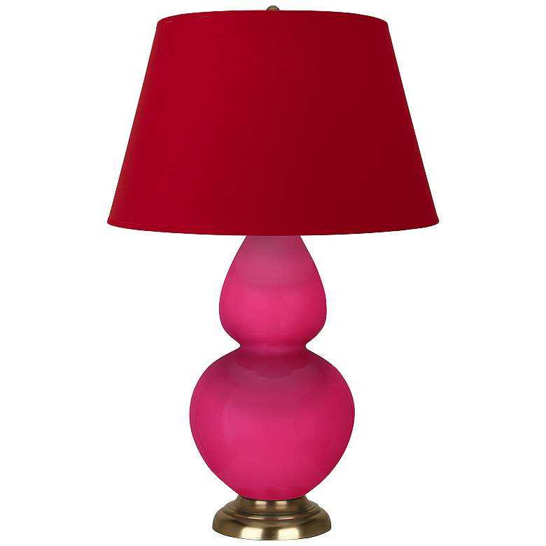 Image 1 Double Gourd 31"H Razzle Rose And Brass Lamp w/ Black And Red Shade