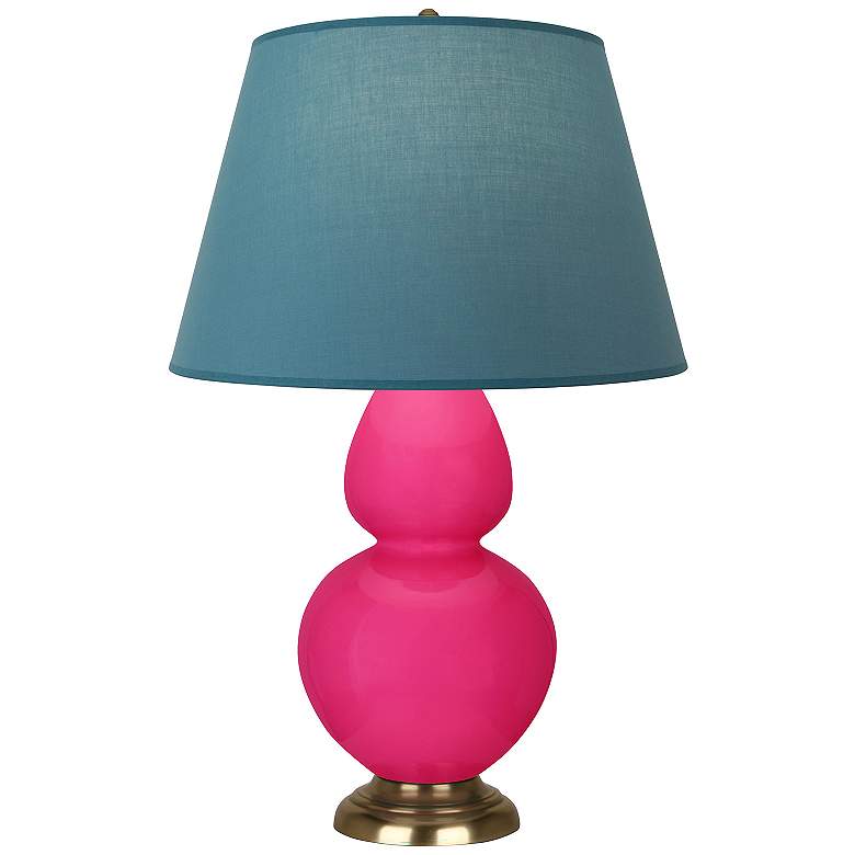Image 1 Double Gourd 31"H Razzle Rose And Brass Lamp w/ Bright Blue And Gray Shade