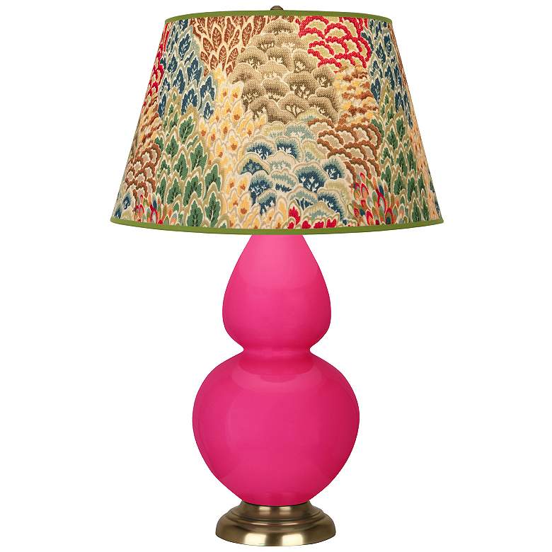 Image 1 Double Gourd 31"H Razzle Rose And Brass Lamp w/ Fall Floral Shade
