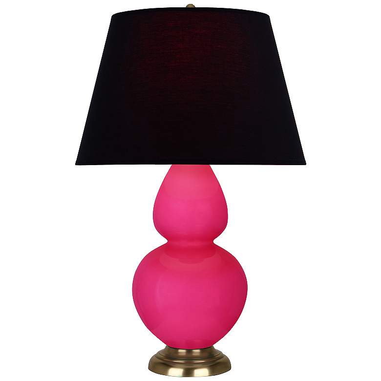 Image 1 Double Gourd 31"H Razzle Rose And Brass Lamp w/ Ink And Rose Shade