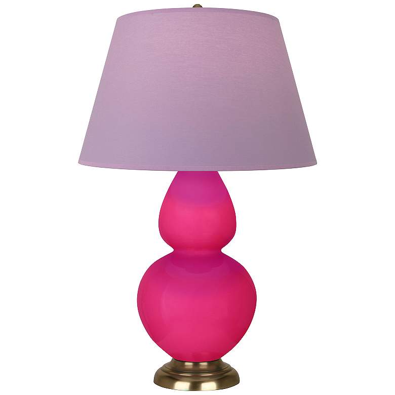 Image 1 Double Gourd 31"H Razzle Rose And Brass Lamp w/ Lavender And Plum Shade