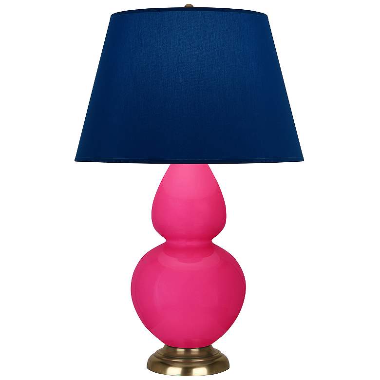 Image 1 Double Gourd 31"H Razzle Rose And Brass Lamp w/ Navy And Gray Shade