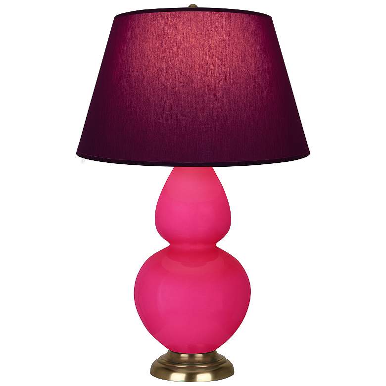 Image 1 Double Gourd 31"H Razzle Rose And Brass Lamp w/ Plum And Lavender Shade