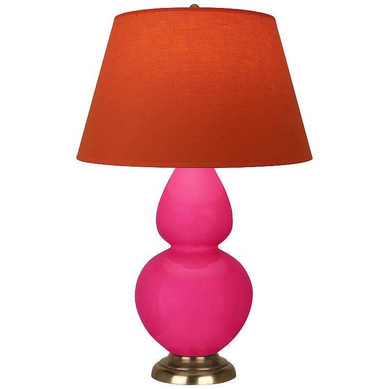 Image 1 Double Gourd 31"H Razzle Rose And Brass Lamp w/ Tangerine And Taupe Shade