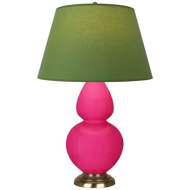 Image 1 Double Gourd 31"H Razzle Rose And Brass Lamp w/ Tea And Taupe Shade