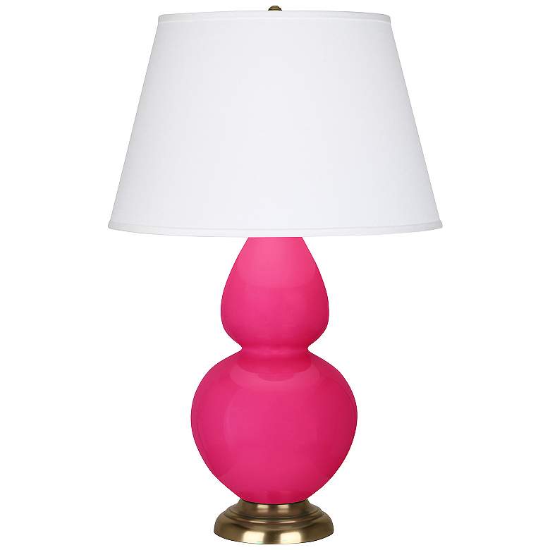 Image 1 Double Gourd 31"H Razzle Rose And Brass Table Lamp w/ Pearl Shade