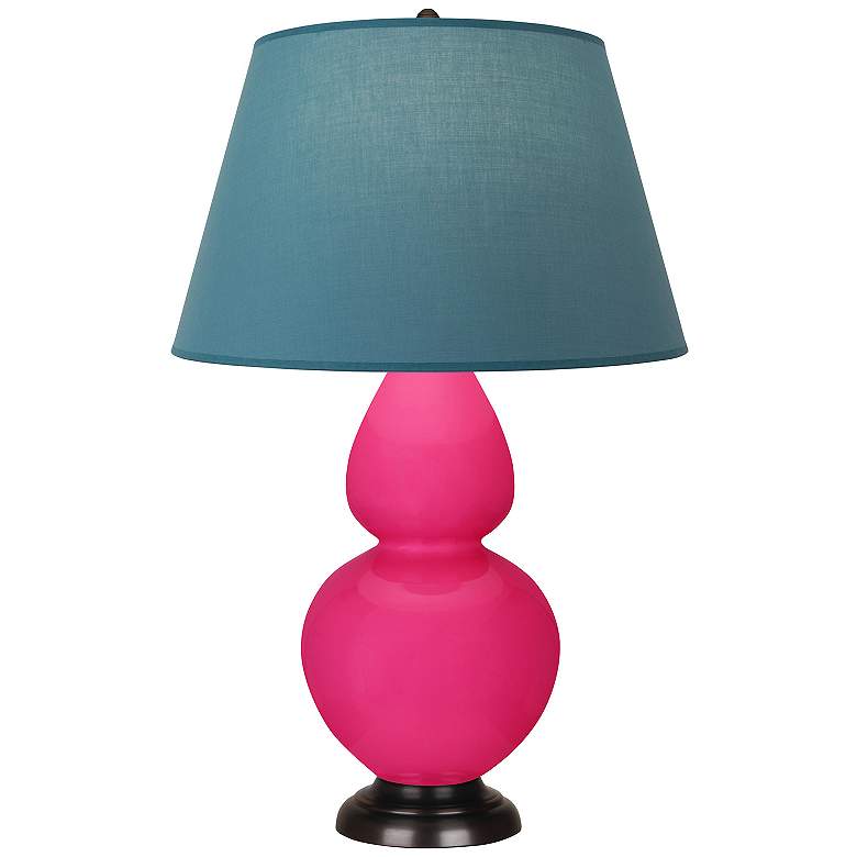 Image 1 Double Gourd 31"H Razzle Rose And Bronze Lamp w/ Bright Blue And Gray Shade