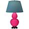 Double Gourd 31"H Razzle Rose And Bronze Lamp w/ Bright Blue And Gray Shade