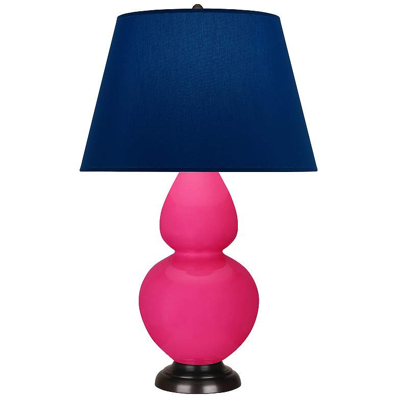 Image 1 Double Gourd 31"H Razzle Rose And Bronze Lamp w/ Navy And Gray Shade