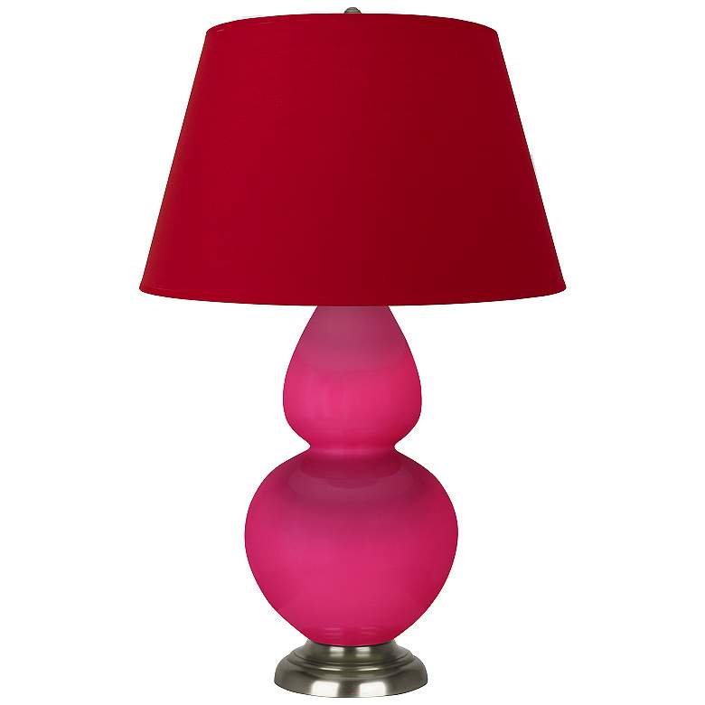 Image 1 Double Gourd 31"H Razzle Rose And Silver Lamp w/ Black And Red Shade