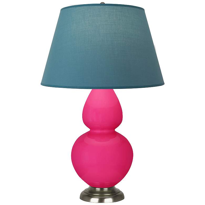 Image 1 Double Gourd 31"H Razzle Rose And Silver Lamp w/ Bright Blue And Gray Shade