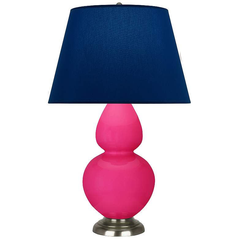 Image 1 Double Gourd 31"H Razzle Rose And Silver Lamp w/ Navy And Gray Shade