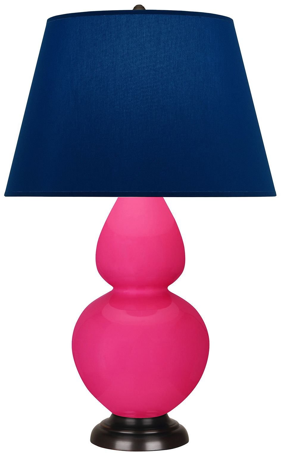 Double Gourd 31"H Razzle Rose & Bronze Lamp w/ Navy & Gray Made to Order
