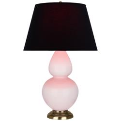 Double Gourd 31"H Rose Water Glazed Brass Table Lamp w/ Black Red Shade
