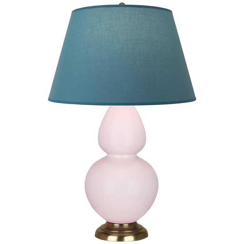 Image 1 Double Gourd 31"H Rose Water Glazed Brass Table Lamp w/ Bright Blue Shade