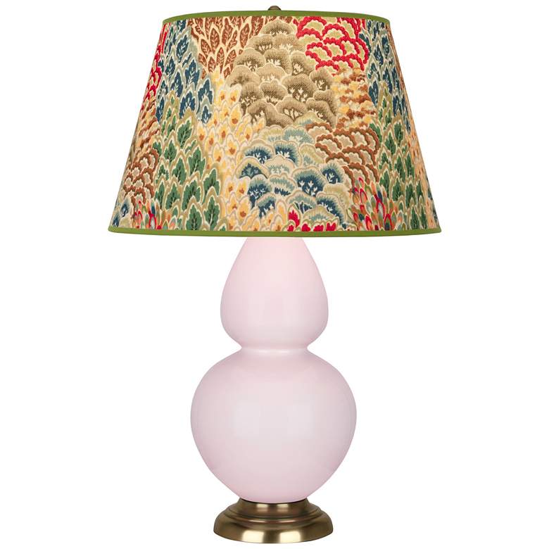 Image 1 Double Gourd 31"H Rose Water Glazed Brass Table Lamp w/ Fall Floral Shade