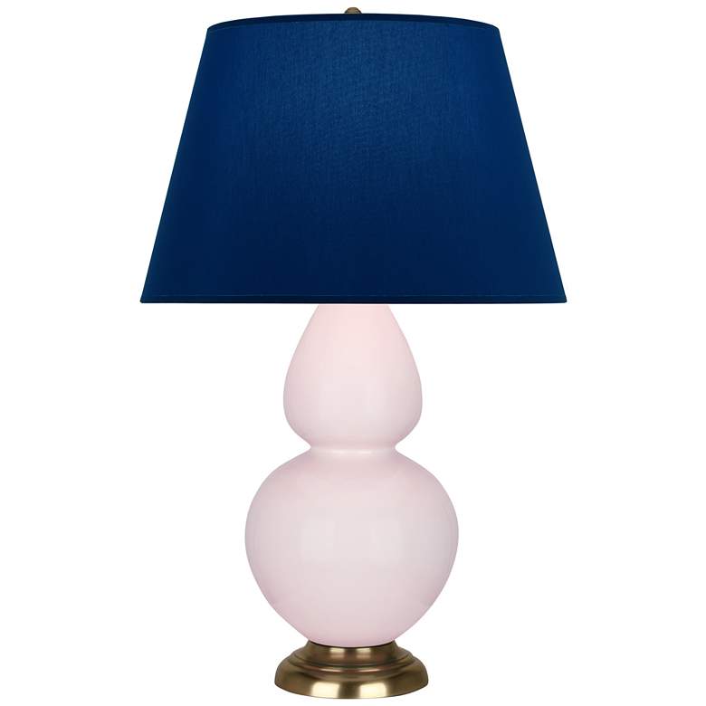 Image 1 Double Gourd 31"H Rose Water Glazed Brass Table Lamp w/ Navy Shade