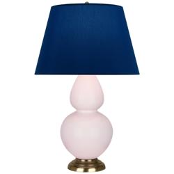 Double Gourd 31"H Rose Water Glazed Brass Table Lamp w/ Navy Shade