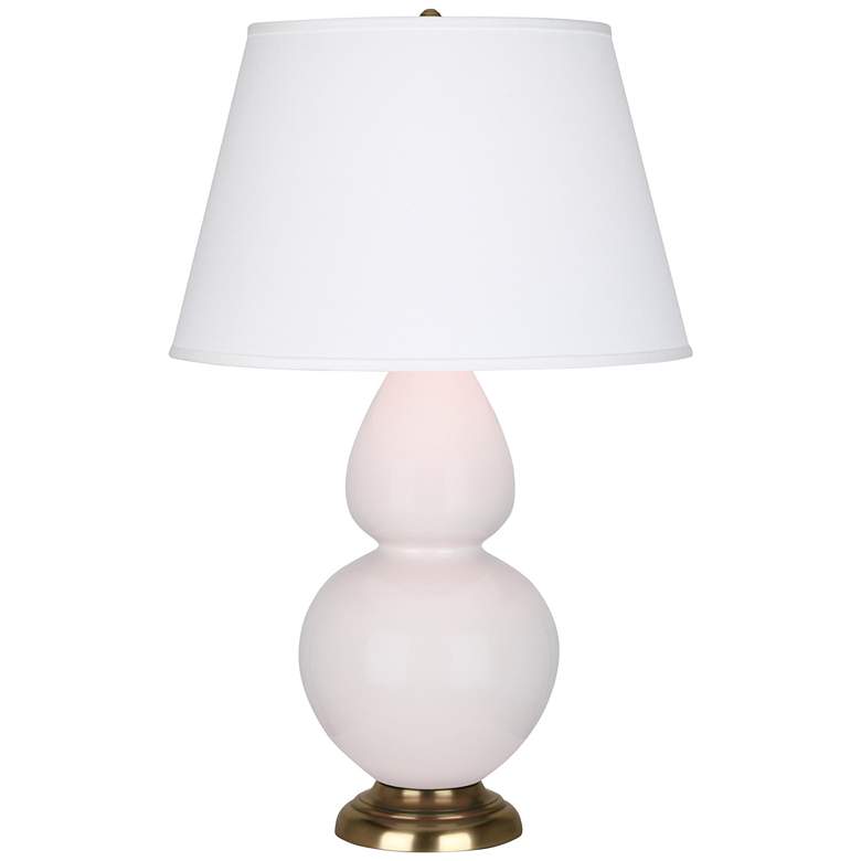 Image 1 Double Gourd 31"H Rose Water Glazed Brass Table Lamp w/ Pearl Dupioni Shade