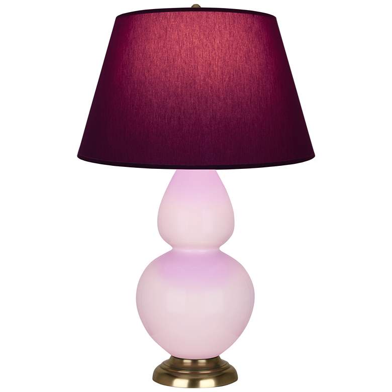 Image 1 Double Gourd 31"H Rose Water Glazed Brass Table Lamp w/ Plum Shade