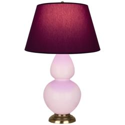 Double Gourd 31"H Rose Water Glazed Brass Table Lamp w/ Plum Shade