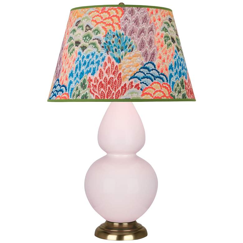 Image 1 Double Gourd 31"H Rose Water Glazed Brass Table Lamp w/ Spring Floral Shade
