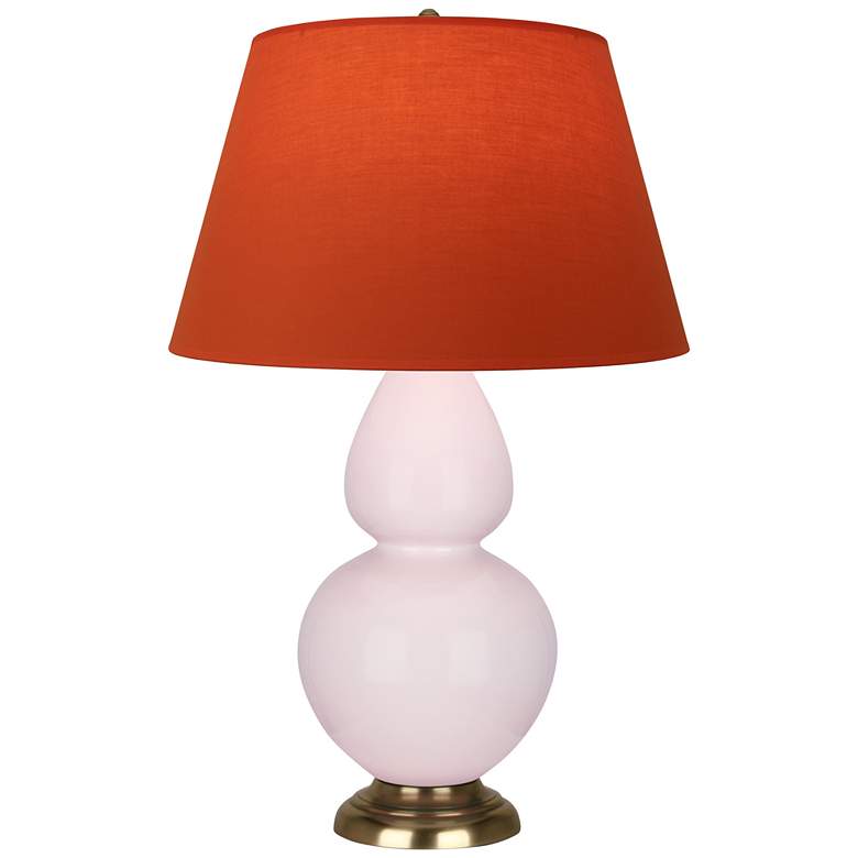 Image 1 Double Gourd 31"H Rose Water Glazed Brass Table Lamp w/ Tangerine Shade