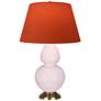1_Double Gourd 31"H Rose Water Glazed Brass Table Lamp w/ Tangerine Shade