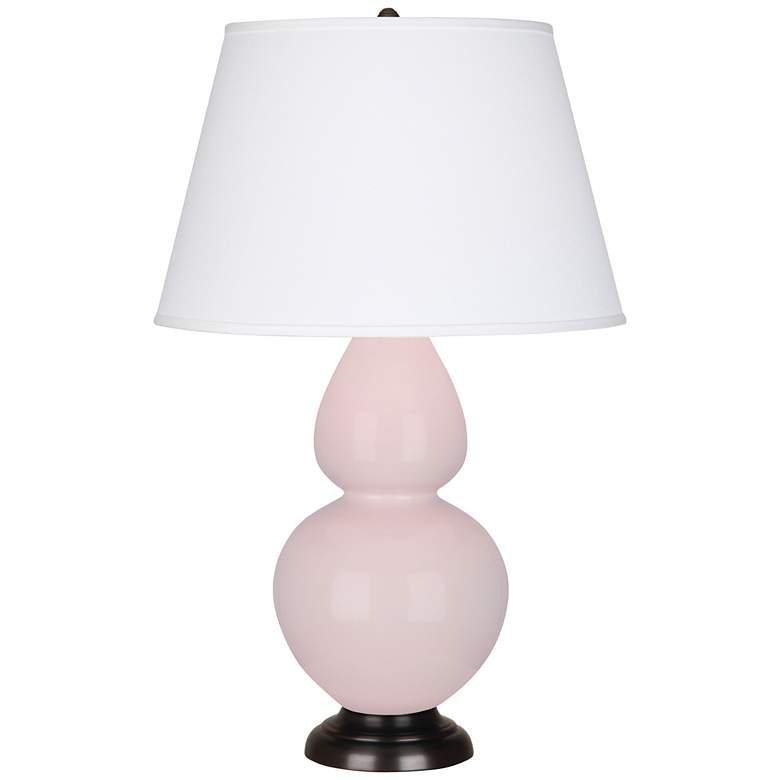 Image 1 Double Gourd 31"H Rose Water Glazed Bronze Table Lamp - Pearl Dupioni Shade