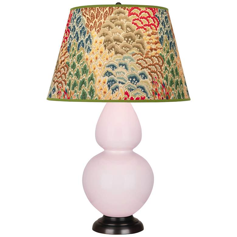 Image 1 Double Gourd 31"H Rose Water Glazed Bronze Table Lamp w/ Fall Floral Shade