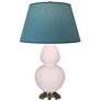 1_Double Gourd 31"H Rose Water Glazed Silver Table Lamp w/ Bright Blue Shade