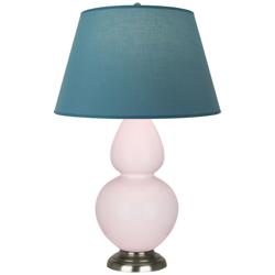Double Gourd 31"H Rose Water Glazed Silver Table Lamp w/ Bright Blue Shade