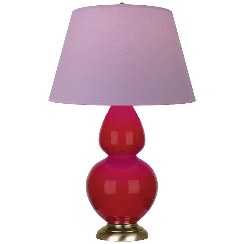 Image 1 Double Gourd 31"H Ruby Red And Brass Lamp w/ Lavender And Plum Shade